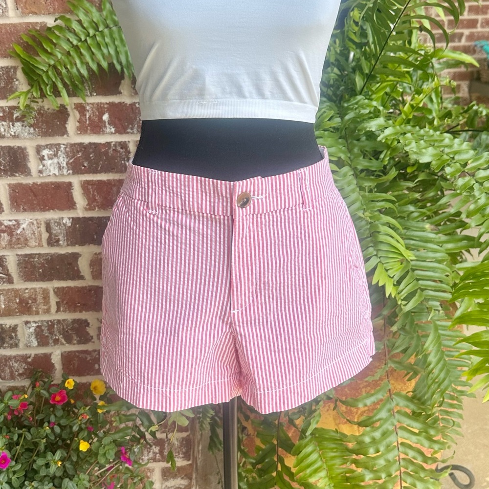 Old Navy Pink and White High Waist Seersucker Shorts